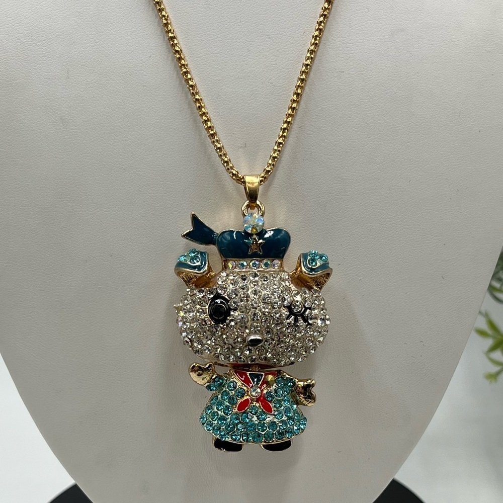 Betsey Johnson Articulated Blue Crystals Sailor Animal‎ Mouse Pendant Necklace